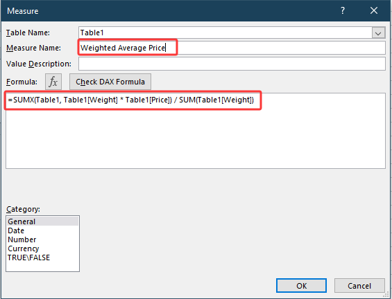 a screenshot of defining the measure
