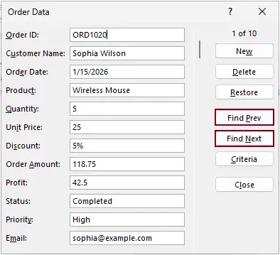a screenshot showing how to use the built-in form