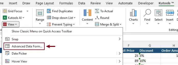 a screenshot showing how to enable the advanced data form