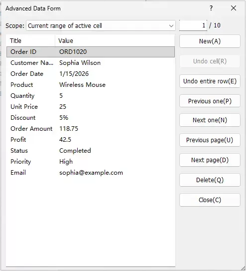 a screenshot showing the entire kutools data form