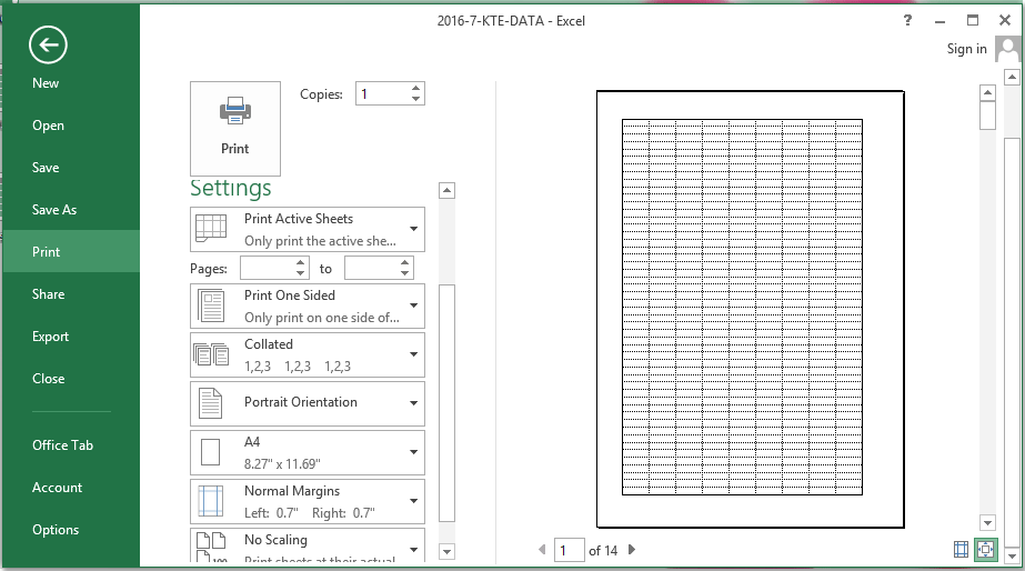 how to print lines excel 2016