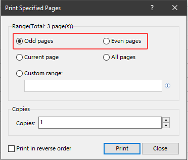 specify the page to print