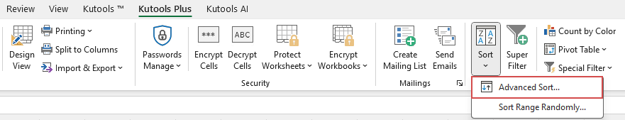 click Advanced Sort of kutools