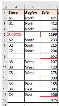 doc rang ekskluderer subtotal 1