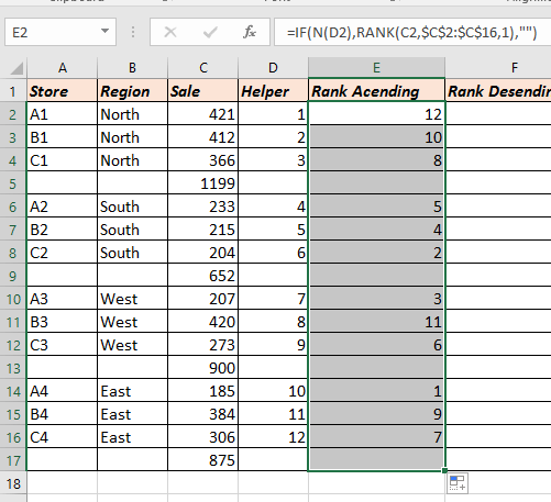 doc rang ekskluderer subtotal 4