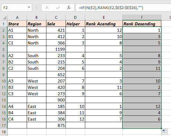 doc rang ekskluderer subtotal 5