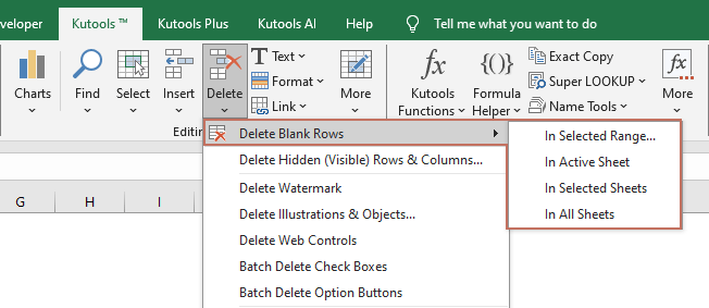 easily delete blank rows with Kutools