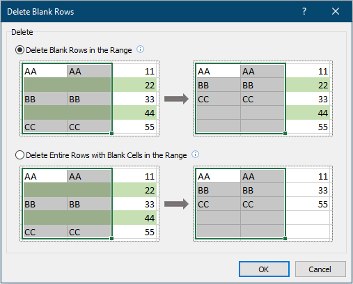 easily delete blank rows with Kutools options