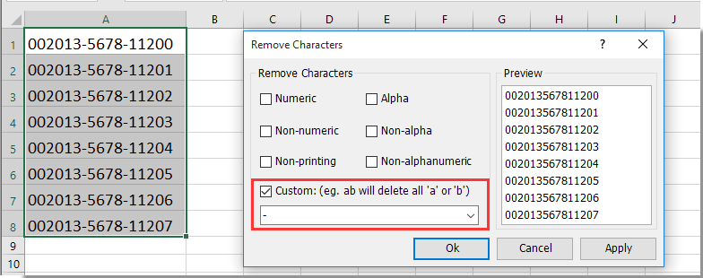 How to quickly remove dashes from cells in Excel?