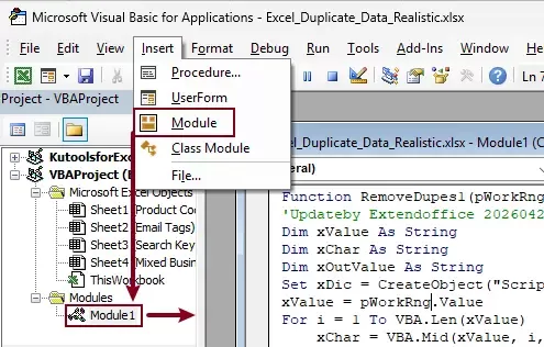 use the VBA code in module