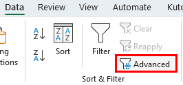 Advanced button on the ribbon