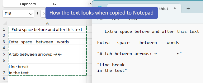 Text with extra spaces, tabs, and line breaks