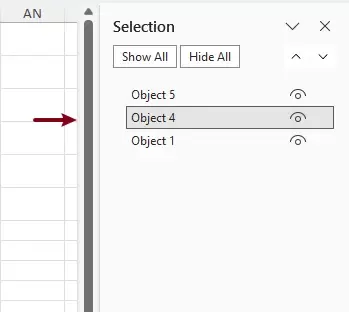 all objects list in the selection pane