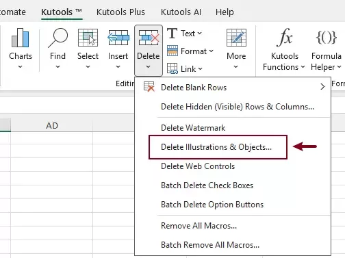 enable the delete illustrations objects feature