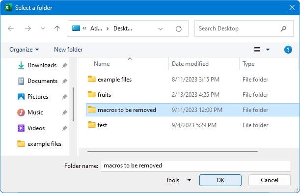 The Select a folder window