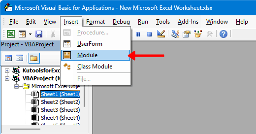 Click Insert > Module in the VBA editor