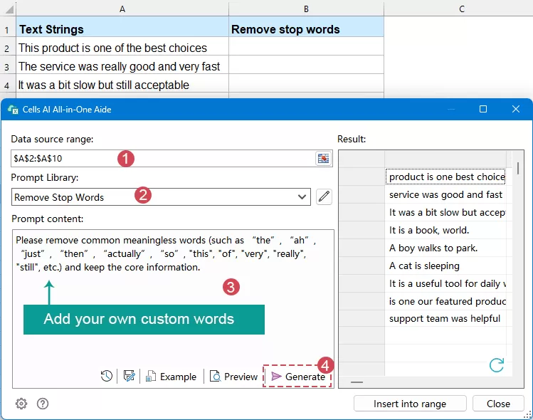 specify options in the Cells Aide dialog box