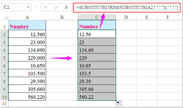 doc remove decimal zeros 5