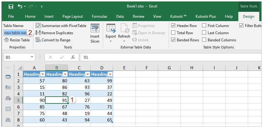 How to rename a table in Excel?