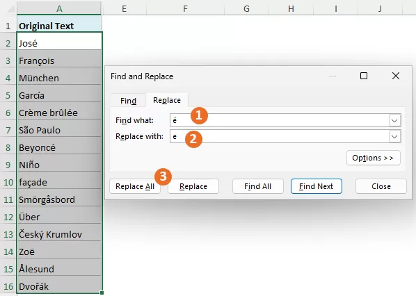 a screenshot showing how to configure the find and replace dialog