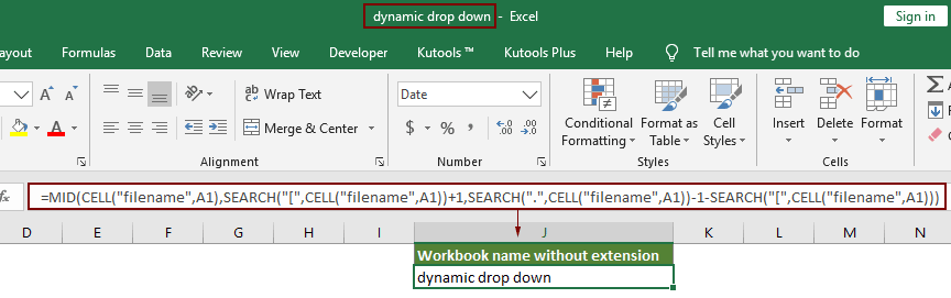 insert filename in header/footer/cell without extension in excel for mac?