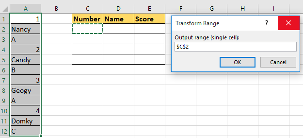 transform row to column in excel