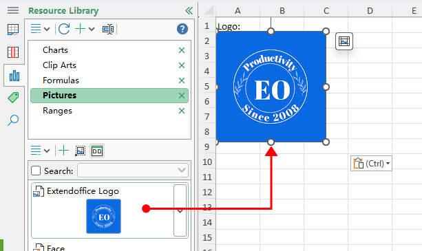 Reuse a saved picture from Resource Library in Excel
