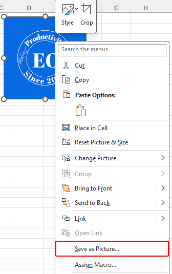 Save picture as a file in Excel