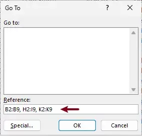 a screenshot with multiple ranges selected