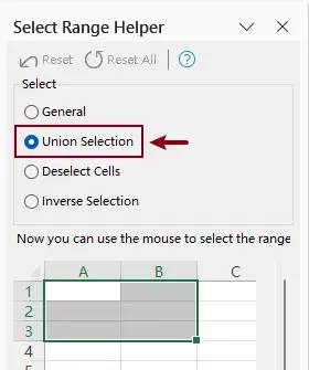 a screenshot of the select range helper sidebar