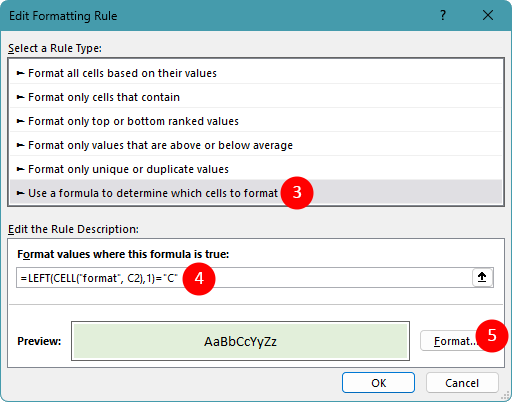 Edit Formatting Rule dialog box