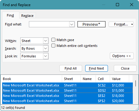 Find all cells with the same number format in Excel