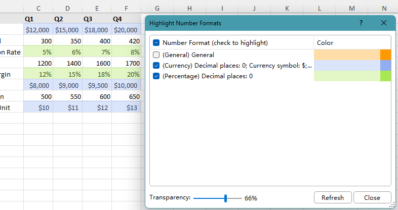 Highlight Number Formats dialog box