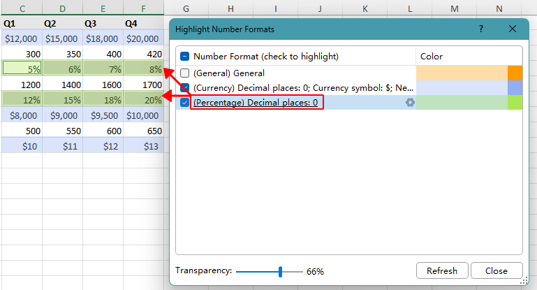 Matching cells are selected