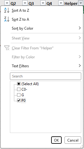 Filter drop-down in Excel
