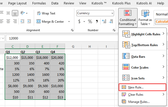 New Rule option on the ribbon