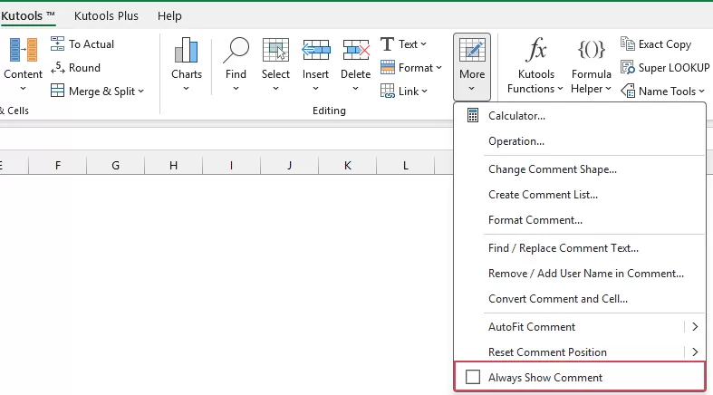 click Always Show Comments of kutools