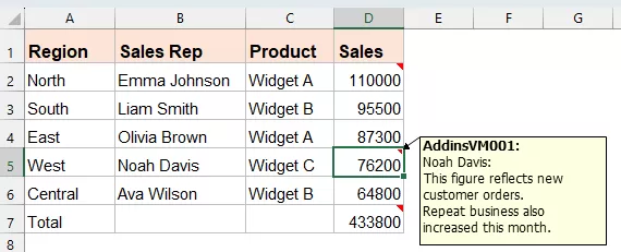 Show comment when a cell is selected with Kutools for Excel