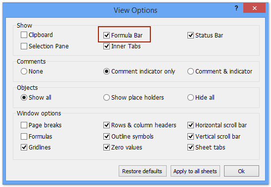 bottom scroll bar missing excel 2013