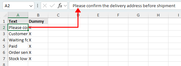 Full cell content displayed in the Formula Bar