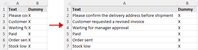 Before and after using AutoFit Column Width in Excel