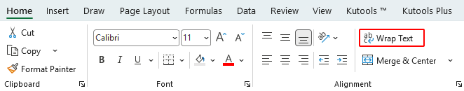 Wrap Text on the Home tab of Excel Ribbon