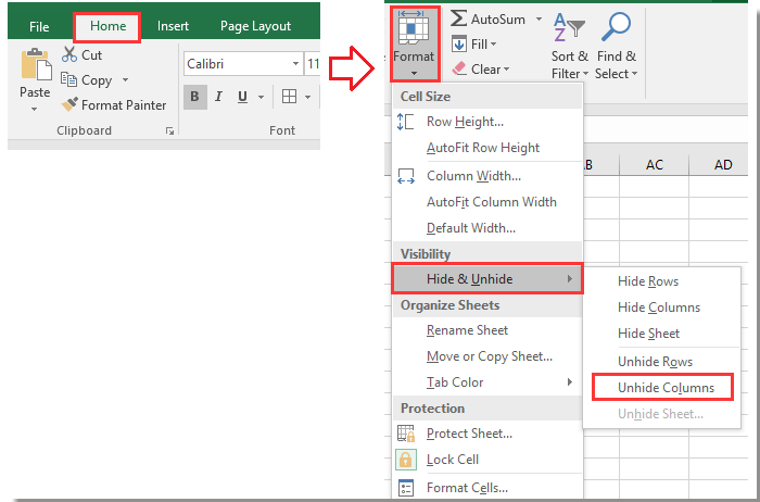 how to unhide first column in excel 2010