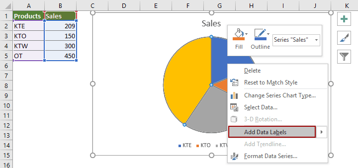 how to create a pie chart showing percentages in excel