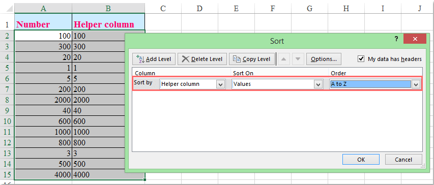 doc sort by first digit 4