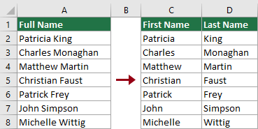 screenshot of splitting cells into multiple columns