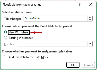 Select New Worksheet