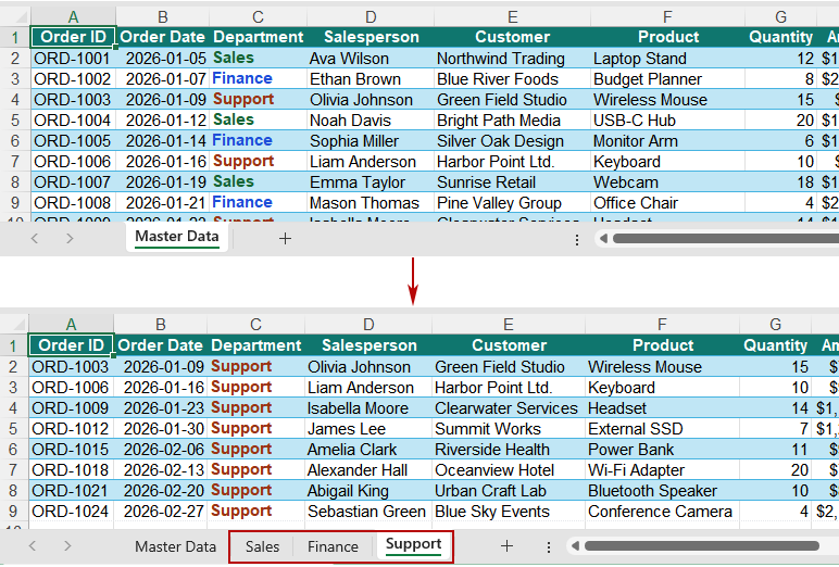 Split an Excel sheet into multiple sheets automatically