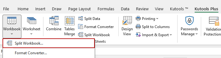 Click Split Workbook
