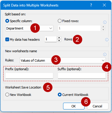 Configure the split settings